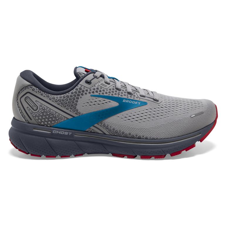 Brooks Ghost 14 Cushioned Road Running Shoes - Men's - Grey/Blue/Red (32987-ANJF)